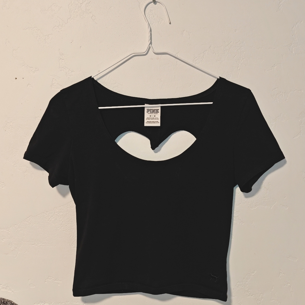 Victoria's Secret PINK Black Scoop Heart Cutout Crop Top